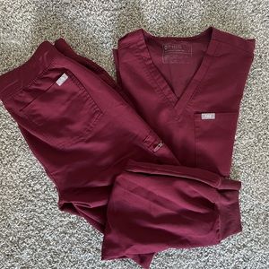 Maroon Figs Scrub Set with Jogger Pants.